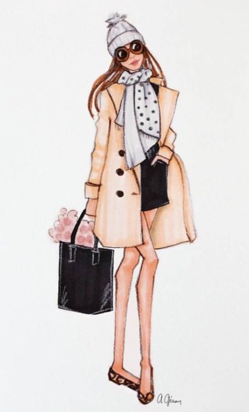 Скетч девушка в пальто
