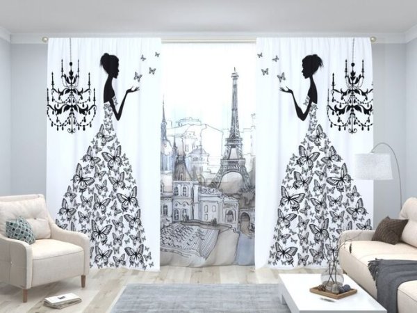 Шторы белые с рисунком