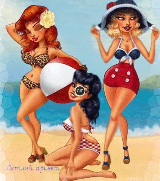 Мультяшная девушка на пляже