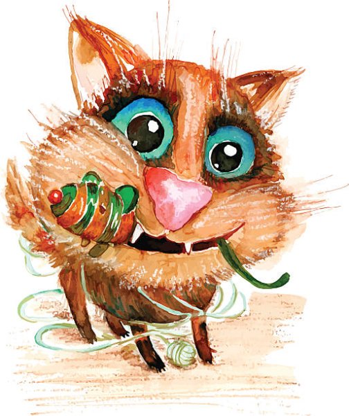 Кот с мышью в зубах рисунок