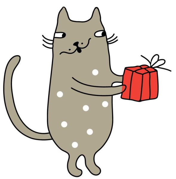 Мультяшный котик с подарком