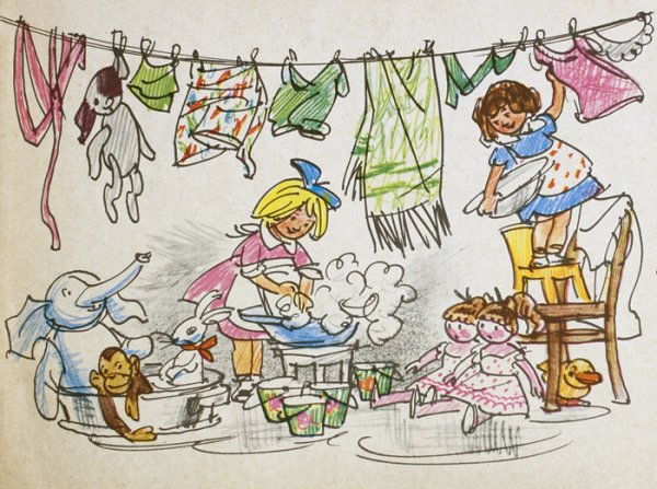 Сюжетная картина стирка одежды