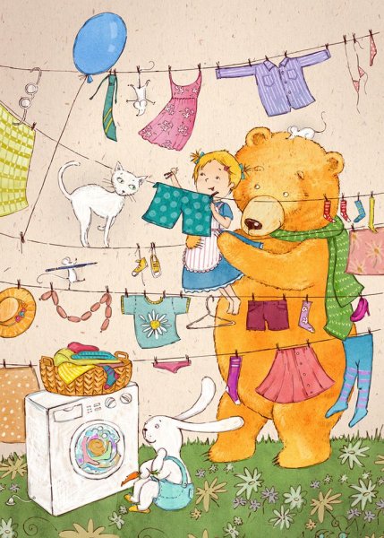 Дети стирают иллюстрации