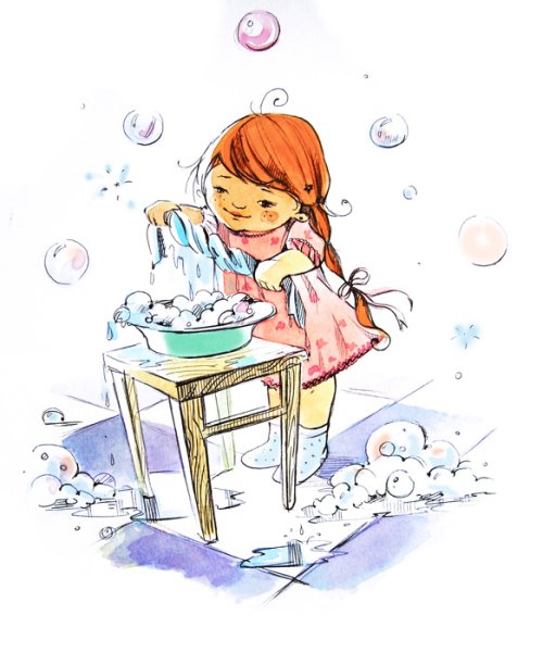 Девочка стирает