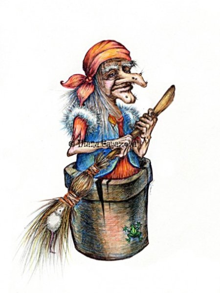 Баба Яга страшная в ступе