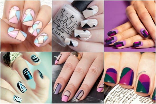 Маникюр с цветными геометрическими фигурами
