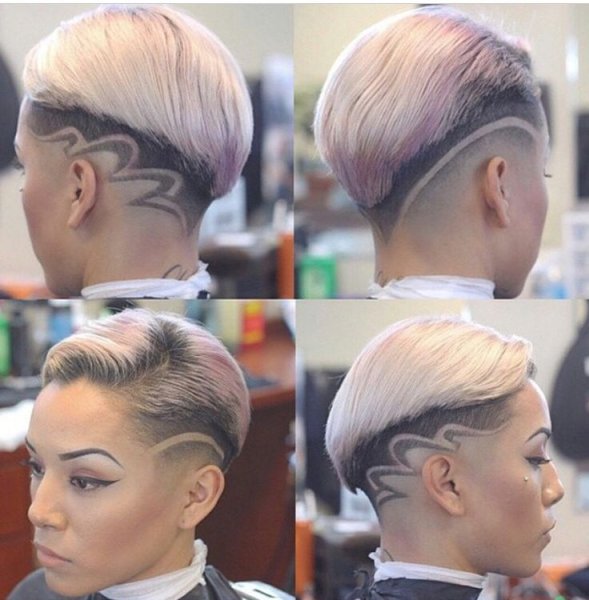 Стрижки женские на короткие волосы с выбритыми висками узорами