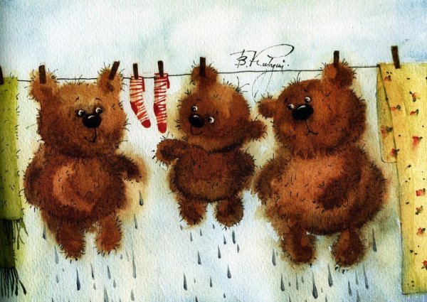 Медведи сушатся на веревке