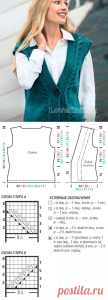 Женский вязаный жилет схема безрукавка