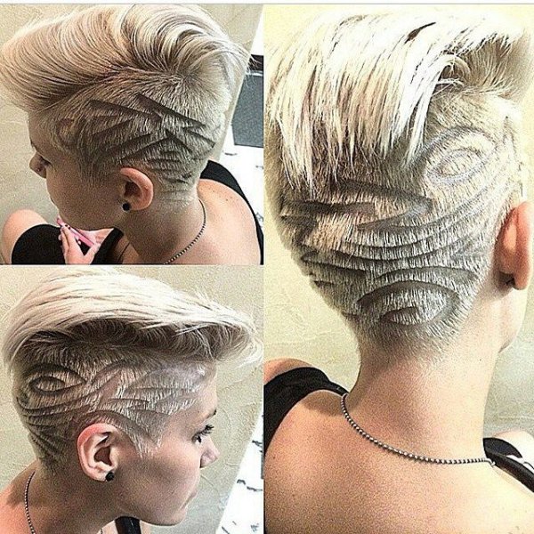 Короткие креативные стрижки с рисунком для женщин