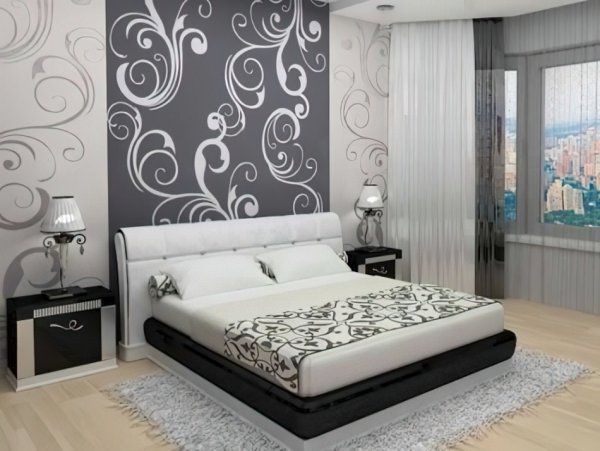Дизайн поклейки обоев в спальне
