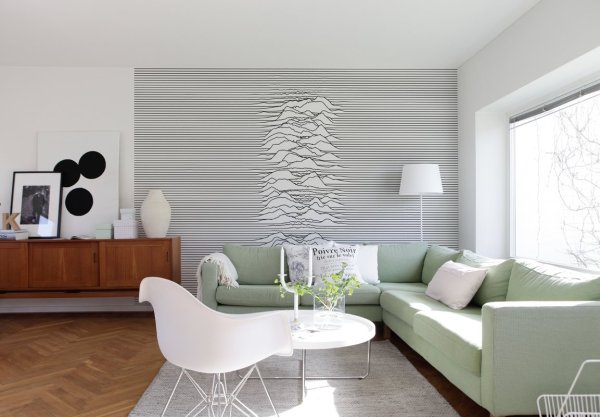 Стильные фотообои в интерьере гостиной