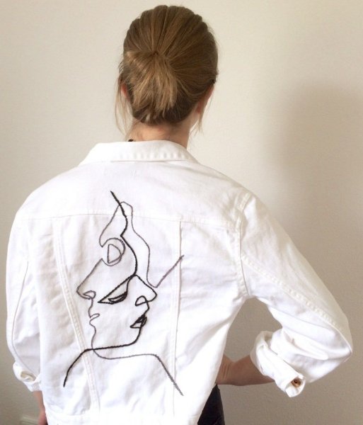 Геометрическая вышивка на толстовке