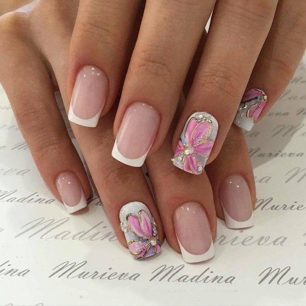 Ногти квадрат френч белый