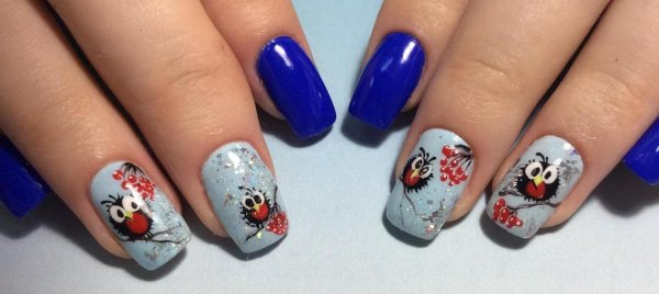 Ногти с мышками новогодние