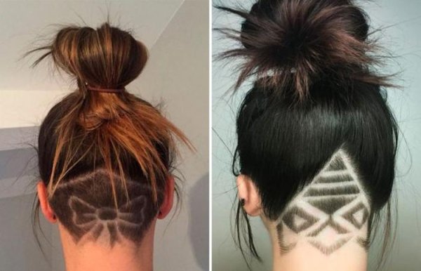 Стрижка с рисунком для девушек на затылке