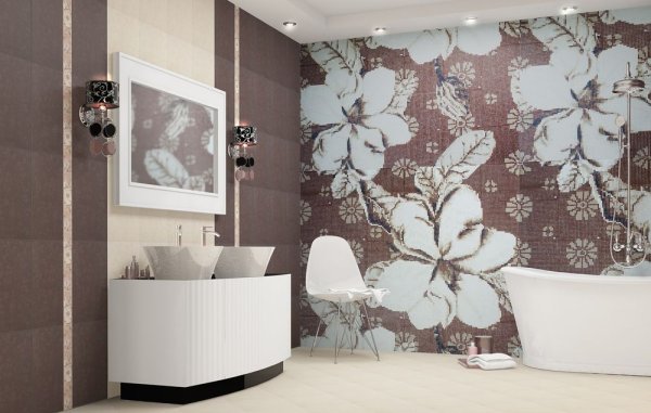 Плитка в ванную панно цветы