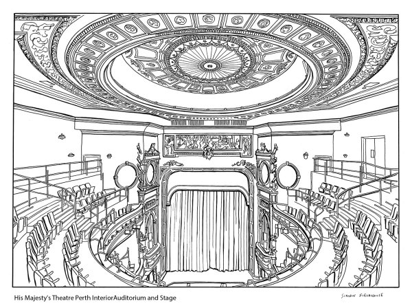 Раскраска сцена театра для детей