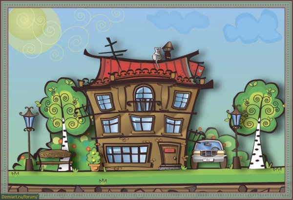 Мультяшные кривые домики