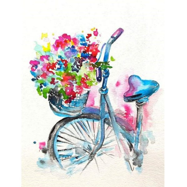 Велосипед с цветами акварель