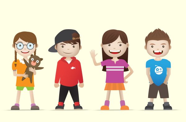 Мультяшные дети в разной одежде