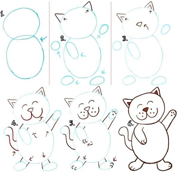Котики смешные для рисования пошагово
