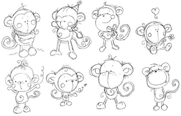 Обезьянка много на одном листе