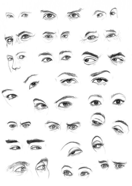 Глаза с разных ракурсов карандашом