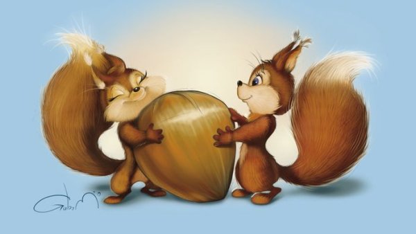 Мультяшная белка с орехом