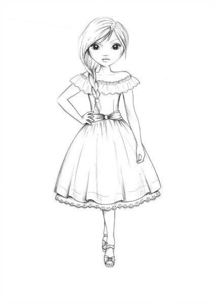 Раскраска девочка в платье