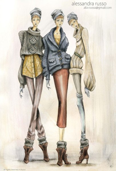 Зарисовки коллекций одежды из трикотажа