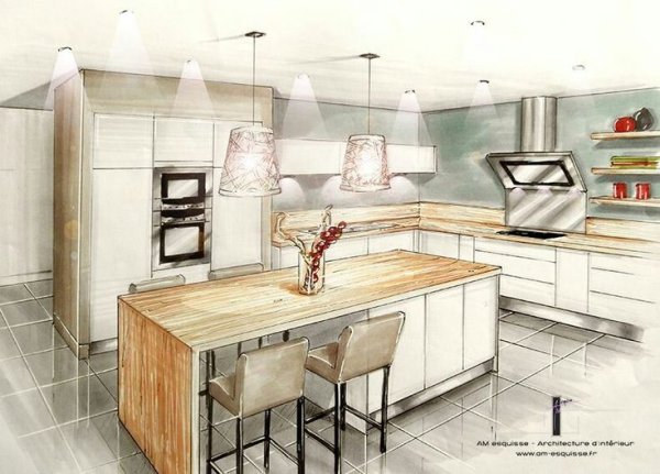 Кухня с островом набросок