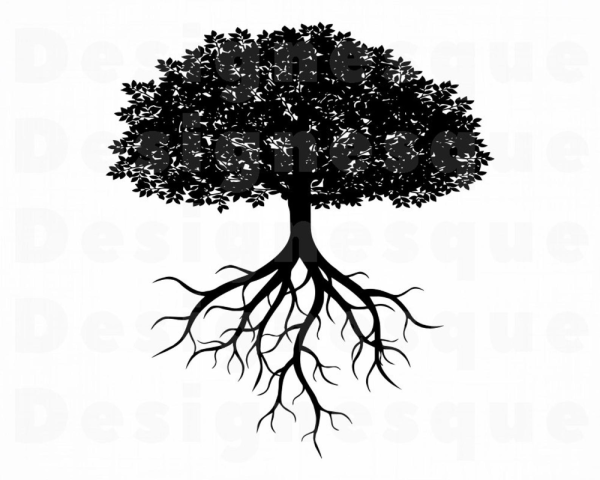 Дерево с корнями силуэт