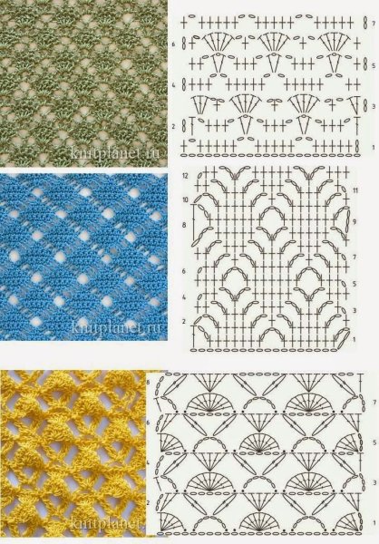 Крупные узоры крючком схемы