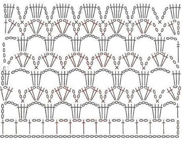 Узор веерочки крючком схемы