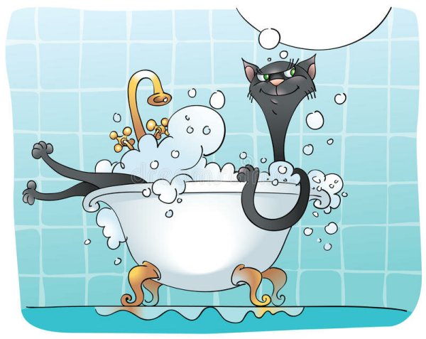 Мультяшный кот в ванной