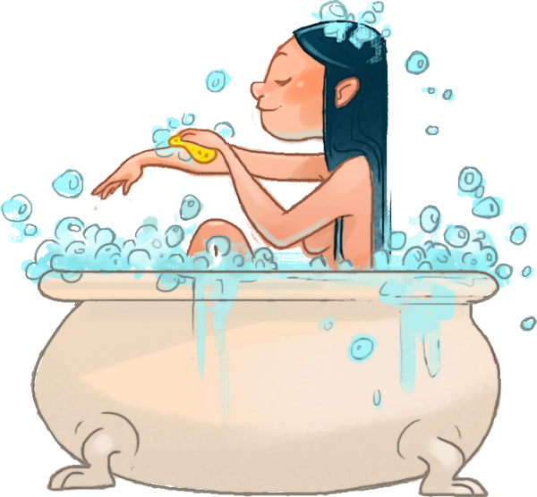 Рисованная девушка в ванной