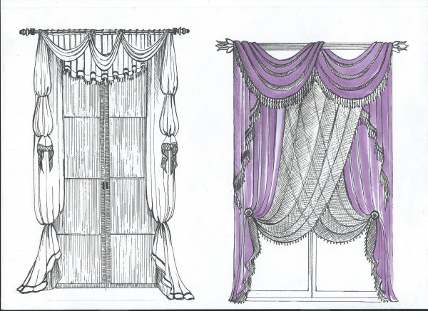 Красивые шторы в спальню эскиз