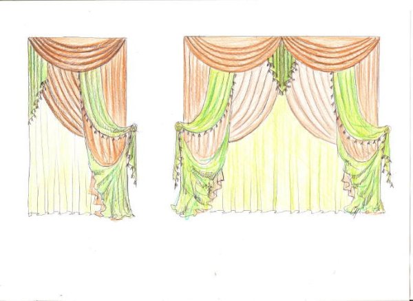 Эскиз портьер в интерьере гостиной