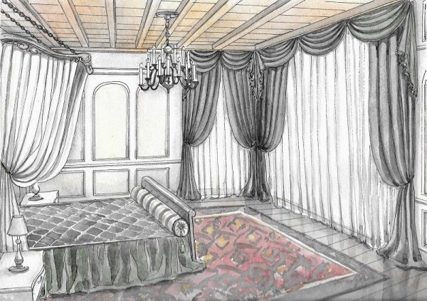 Шторы белые с рисунком