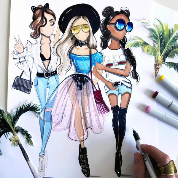 Модные нарисованные девушки
