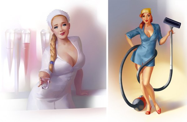 Карикатура женщина с большой грудью