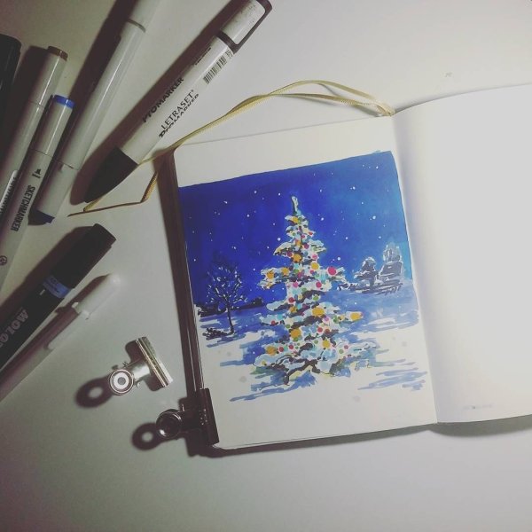Новогодние рисунки для скетчбука