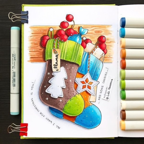 Рисунки на новый год в скетчбук