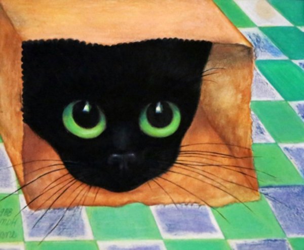 Кот с большими глазами живопись