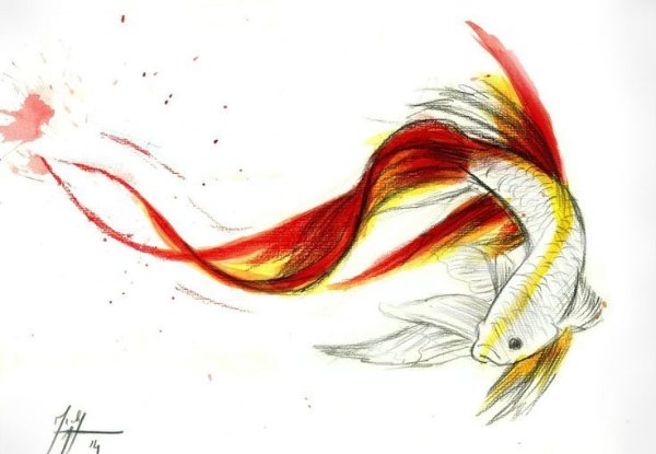 Рыбка с хвостом рисованная