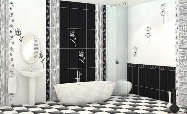 Плитка для ванной комнаты черно-белая
