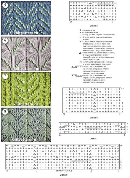 Ажурные узоры спицами схемы листочки