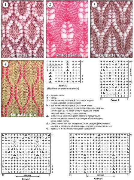 Ажурный узор листья спицами схема