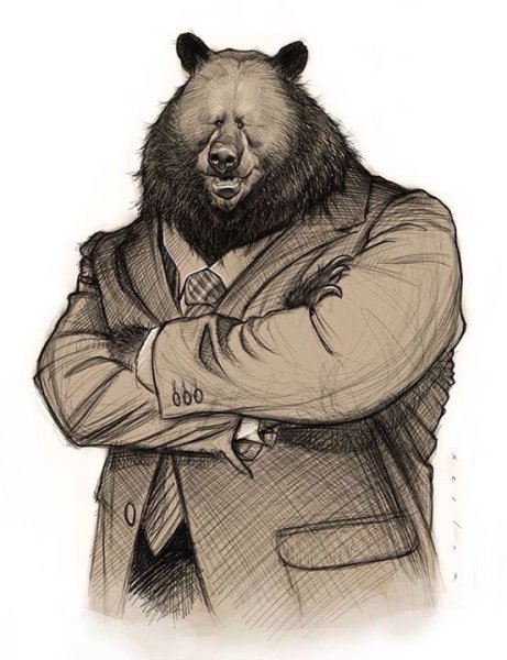 Бурый медведь акварель
